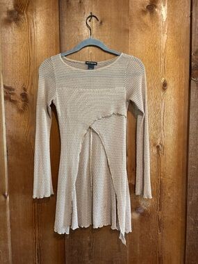 Vintage 90s Y2K Misdemeanor Beige Mesh Bell Sleeve Tunic Fairycore Whimsigoth S